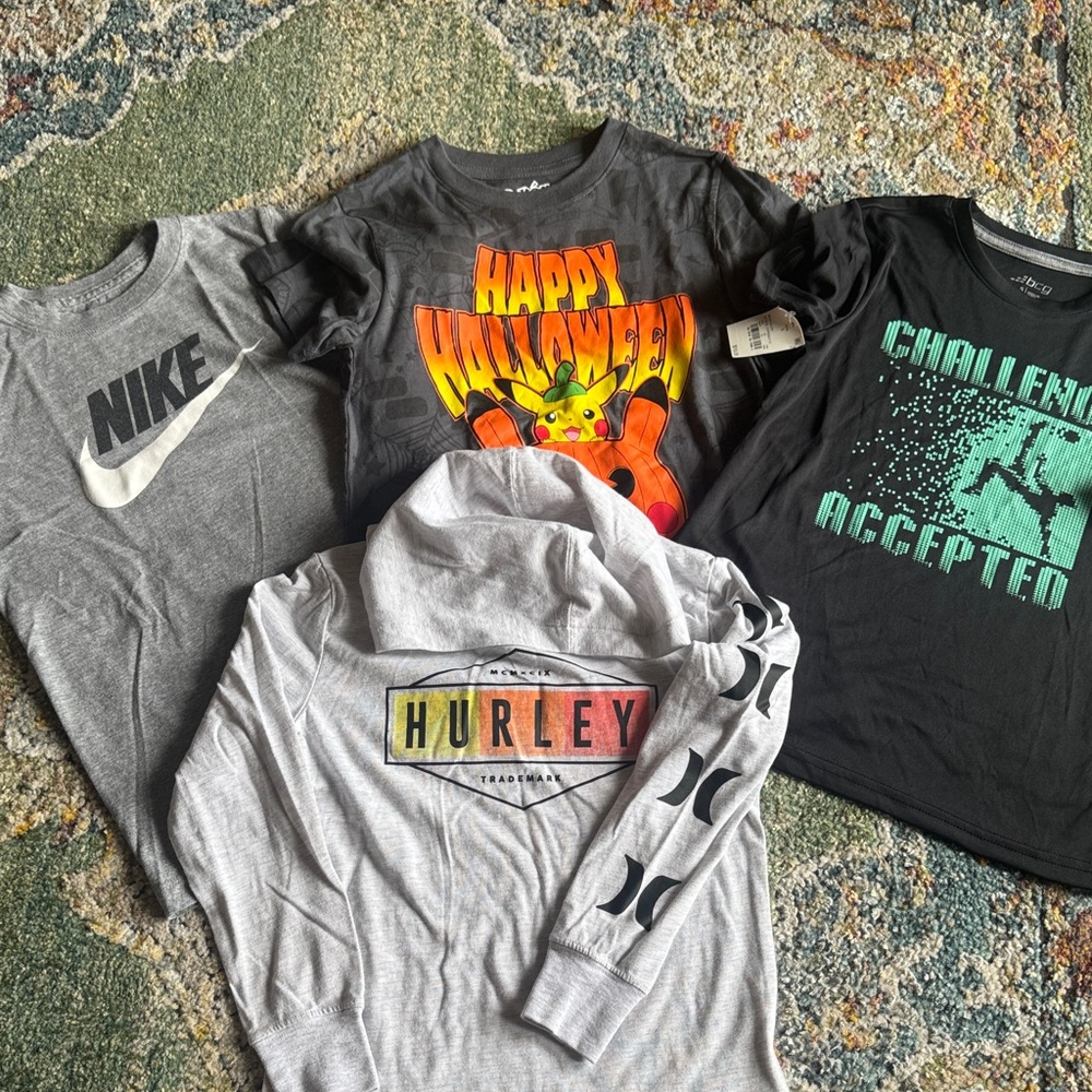 NIKE HURLEY BOYS BUNDLE OF 4 T-SHIRTS IN SZ SMALL…2 NEW WITH TAGS…VERY NICE!!!